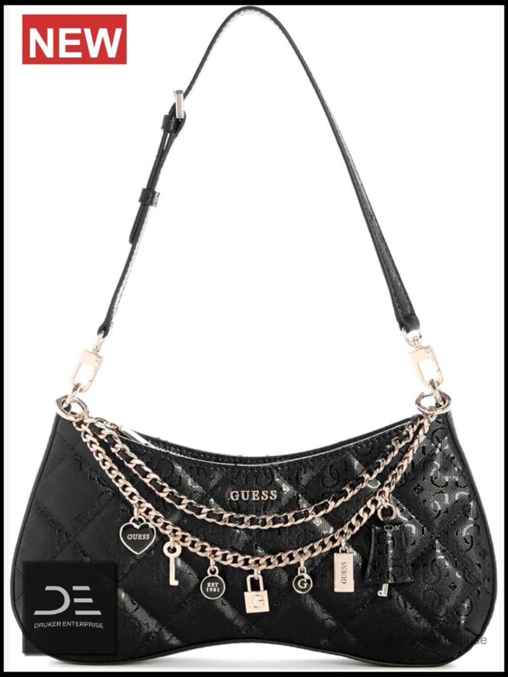 Quilted PU Shoulder Bag with Adjustable Strap and Chain Accent
